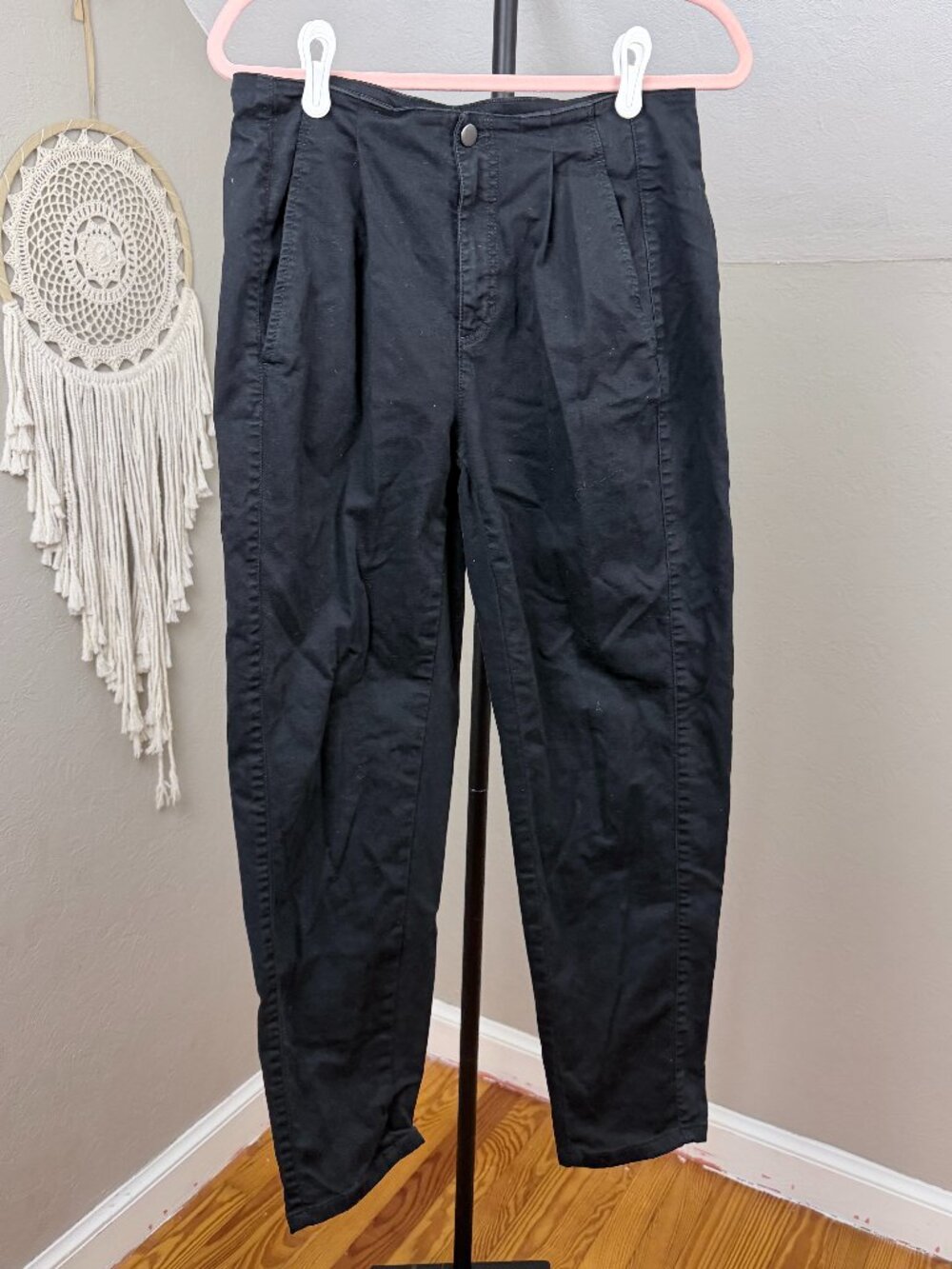 Eileen Fisher Organic Cotton Pleated Tapered Ankle Pants Black